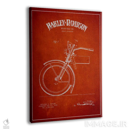 تابلو نقشهٔ درخواست ثبت پتنت کمک فنر موتورسیکلت هارلی-دیویدسون (قرمز) اثر پیکسل کهنه (استودیو/نام هنری) - نمای پرسپکتیو محصول