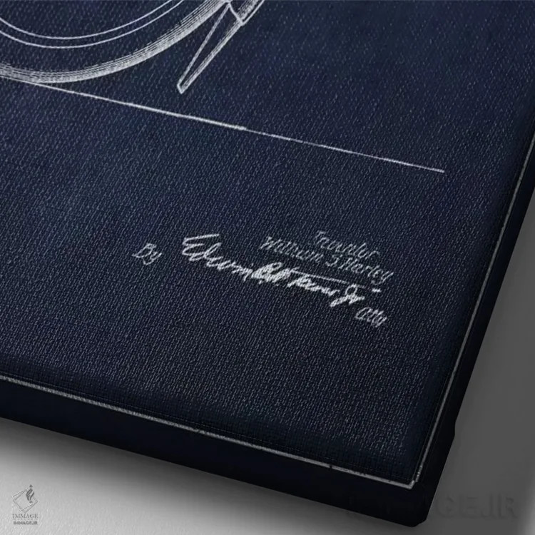 تابلو نقشهٔ درخواست ثبت پتنت کمک فنر موتورسیکلت هارلی-دیویدسون (آبی نفتی) اثر پیکسل کهنه (استودیو/نام هنری) - نمای نزدیک بافت بوم