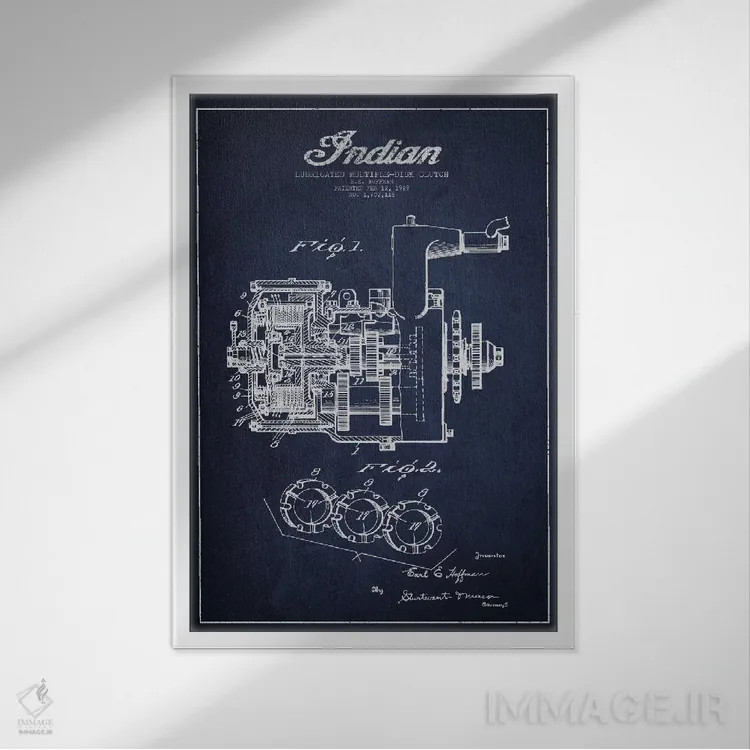 تابلو نقشه ثبت اختراع کلاچ اینباور (آبی نفتی) (موتورسیکلت) اثر پیکسل کهنه (استودیو/نام هنری) - نمای قابدار سفید