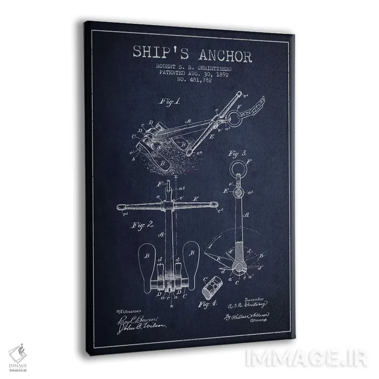 تابلو نقشهٔ ثبت اختراع لنگر (سرمهای) اثر پیکسل کهنه (استودیو/نام هنری) - نمای پرسپکتیو محصول