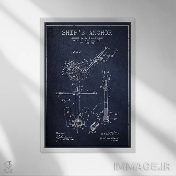 تابلو نقشهٔ ثبت اختراع لنگر (سرمهای) اثر پیکسل کهنه (استودیو/نام هنری) - نمای قابدار سفید