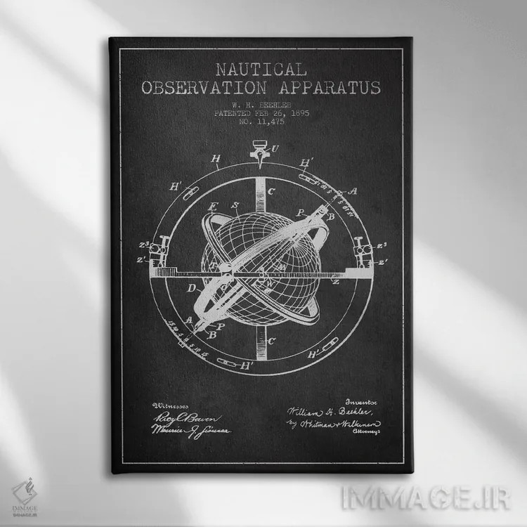 تابلو نقشهٔ ثبت اختراع ابزار مشاهده دریایی (زغالی) اثر پیکسل کهنه (استودیو/نام هنری) - نمای روبهرو روی دیوار