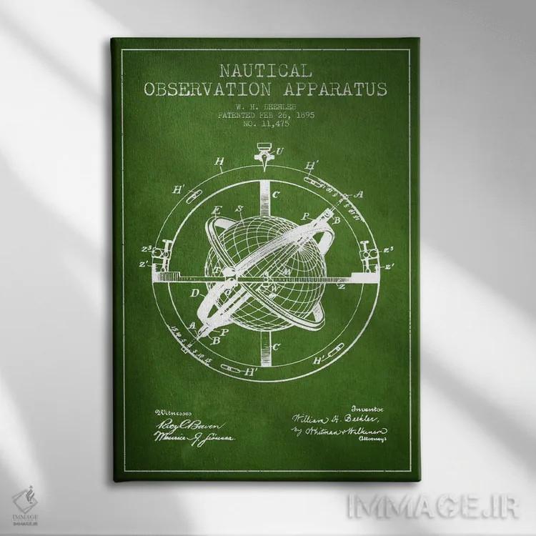 تابلو نقشهٔ ثبت اختراع ابزار مشاهده دریایی (سبز) اثر پیکسل کهنه (استودیو/نام هنری) - نمای روبهرو روی دیوار