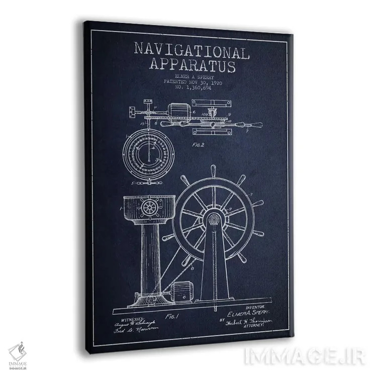 تابلو نقشهٔ ثبت اختراع دستگاه ناوبری (سرمهای) اثر پیکسل کهنه (استودیو/نام هنری) - نمای پرسپکتیو محصول