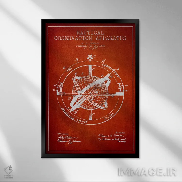 تابلو نقشهٔ ثبت اختراع ابزار مشاهده دریایی (قرمز) اثر پیکسل کهنه (استودیو/نام هنری) - نمای قابدار مشکی