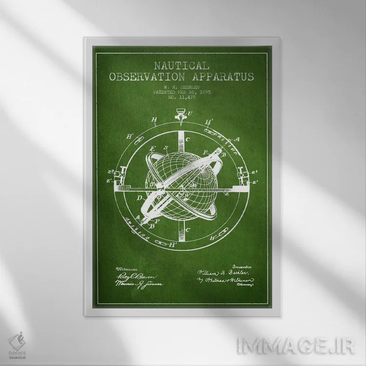 تابلو نقشهٔ ثبت اختراع ابزار مشاهده دریایی (سبز) اثر پیکسل کهنه (استودیو/نام هنری) - نمای قابدار سفید
