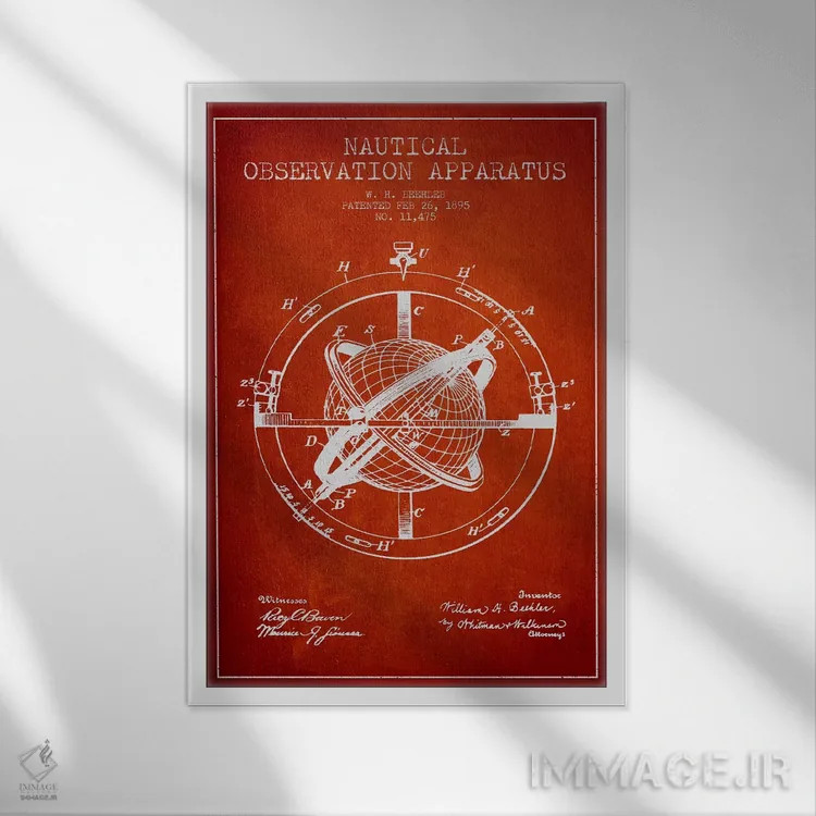 تابلو نقشهٔ ثبت اختراع ابزار مشاهده دریایی (قرمز) اثر پیکسل کهنه (استودیو/نام هنری) - نمای قابدار سفید