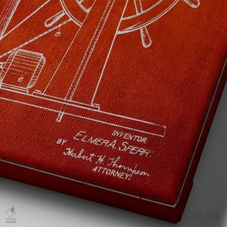 تابلو نقشهٔ ثبت اختراع دستگاه ناوبری (قرمز) اثر پیکسل کهنه (استودیو/نام هنری) - نمای نزدیک بافت بوم
