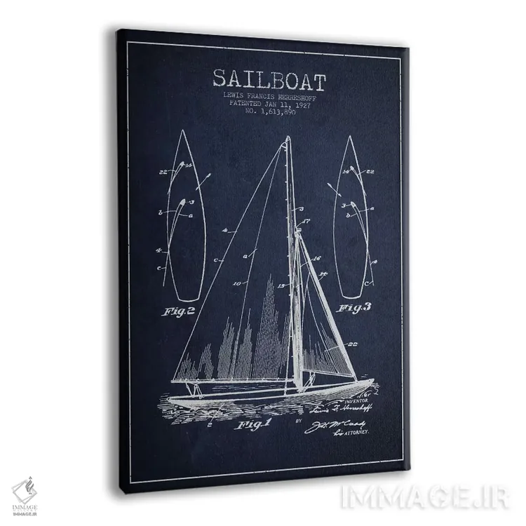 تابلو نقشهٔ ثبت اختراع قایق بادبانی (سرمهای) اثر پیکسل کهنه (استودیو/نام هنری) - نمای پرسپکتیو محصول