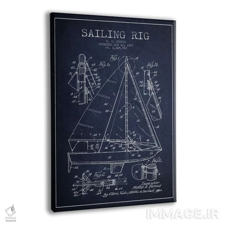 تابلو نقشهٔ ثبت اختراع قایق بادبانی (سرمهای) اثر پیکسل کهنه (استودیو/نام هنری) - نمای پرسپکتیو محصول