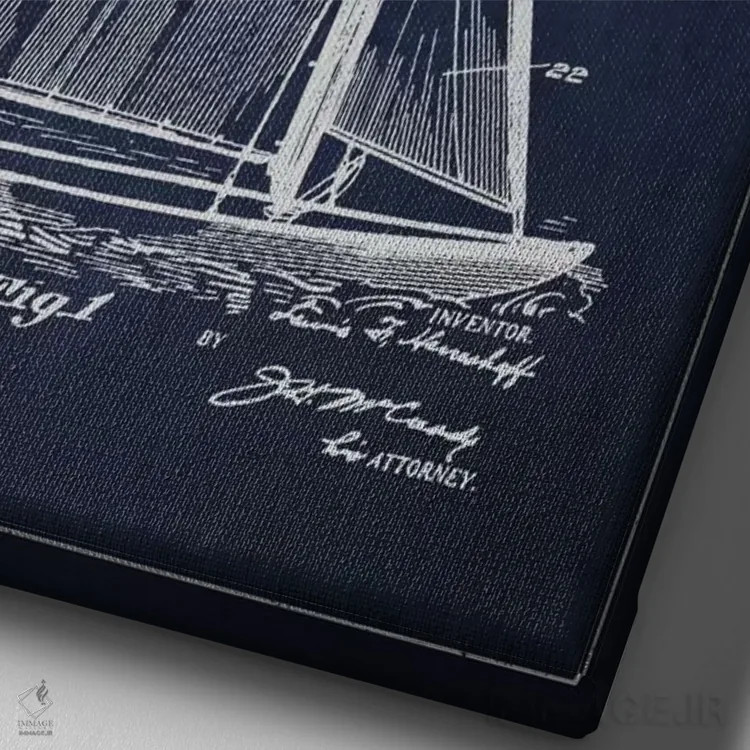 تابلو نقشهٔ ثبت اختراع قایق بادبانی (سرمهای) اثر پیکسل کهنه (استودیو/نام هنری) - نمای نزدیک بافت بوم