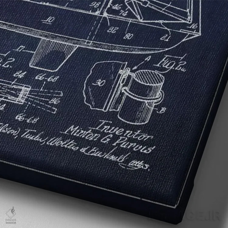 تابلو نقشهٔ ثبت اختراع قایق بادبانی (سرمهای) اثر پیکسل کهنه (استودیو/نام هنری) - نمای نزدیک بافت بوم