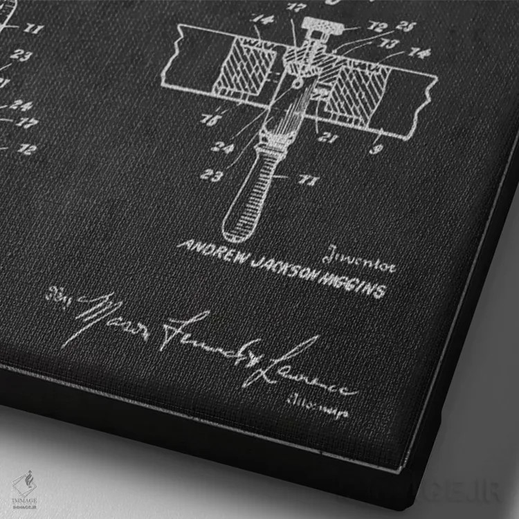 تابلو نقشهٔ ثبت اختراع فرمان (زغالی) اثر پیکسل کهنه (استودیو/نام هنری) - نمای نزدیک بافت بوم