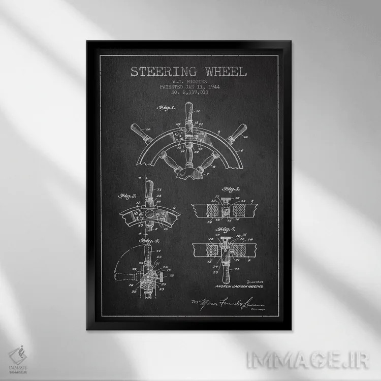 تابلو نقشهٔ ثبت اختراع فرمان (زغالی) اثر پیکسل کهنه (استودیو/نام هنری) - نمای قابدار مشکی