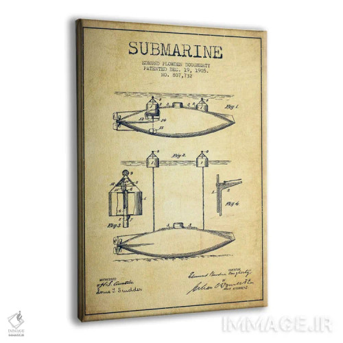 تابلو نقشهٔ ثبت اختراع زیردریایی (وینتیج/قدیمی) اثر پیکسل کهنه (استودیو/نام هنری) - نمای پرسپکتیو محصول