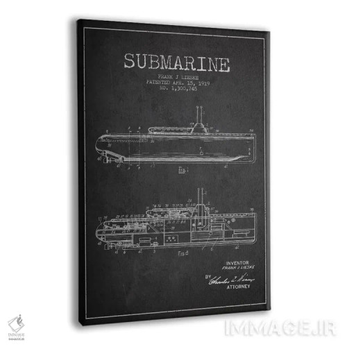 تابلو نقشهٔ ثبت اختراع زیردریایی (زغالی) اثر پیکسل کهنه (استودیو/نام هنری) - نمای پرسپکتیو محصول
