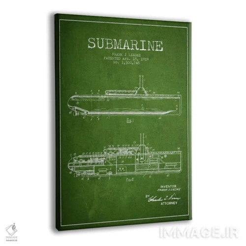 تابلو نقشهٔ ثبت اختراع زیردریایی (سبز) اثر پیکسل کهنه (استودیو/نام هنری) - نمای پرسپکتیو محصول
