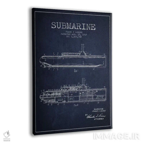 تابلو نقشهٔ ثبت اختراع زیردریایی (سرمهای) اثر پیکسل کهنه (استودیو/نام هنری) - نمای پرسپکتیو محصول