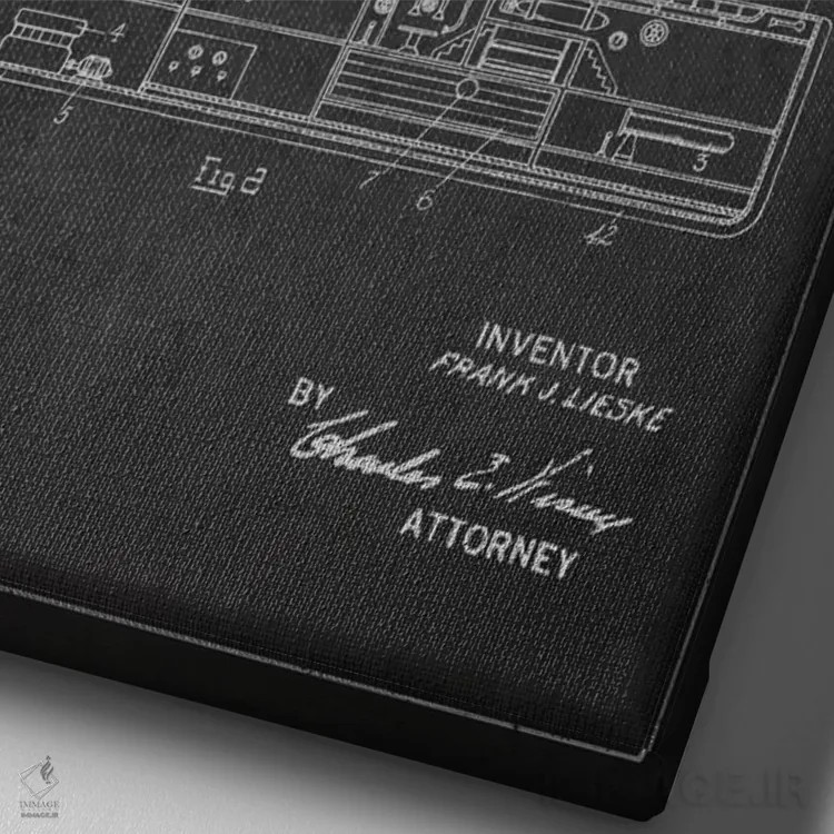 تابلو نقشهٔ ثبت اختراع زیردریایی (زغالی) اثر پیکسل کهنه (استودیو/نام هنری) - نمای نزدیک بافت بوم