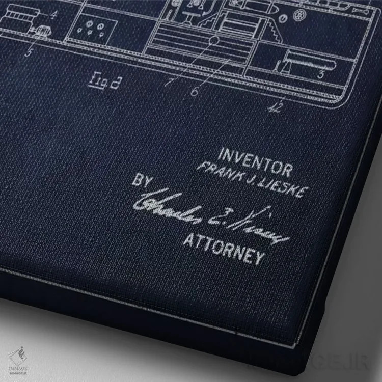 تابلو نقشهٔ ثبت اختراع زیردریایی (سرمهای) اثر پیکسل کهنه (استودیو/نام هنری) - نمای نزدیک بافت بوم