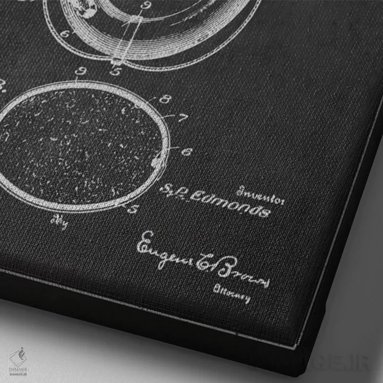 تابلو نقشهٔ ثبت اختراع حلقه نجات (زغالی) اثر پیکسل کهنه (استودیو/نام هنری) - نمای نزدیک بافت بوم