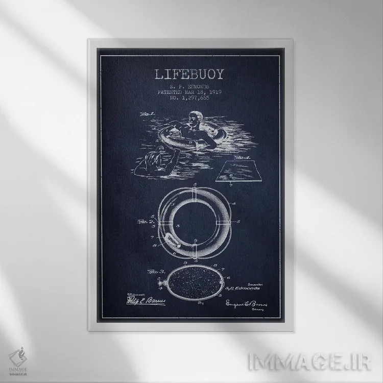 تابلو نقشهٔ ثبت اختراع حلقه نجات (سرمهای) اثر پیکسل کهنه (استودیو/نام هنری) - نمای قابدار سفید