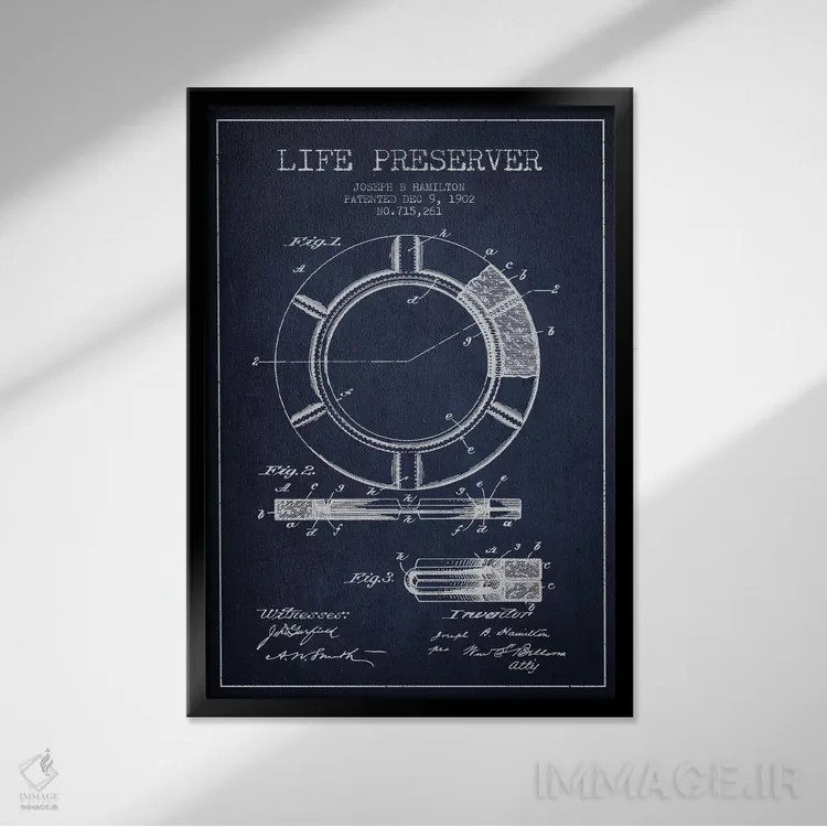 تابلو نقشهٔ ثبت اختراع جلیقه نجات (سرمهای) اثر پیکسل کهنه (استودیو/نام هنری) - نمای قابدار مشکی