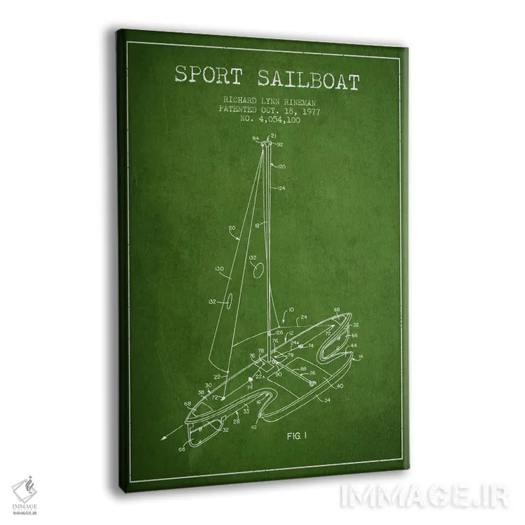 تابلو نقشهٔ ثبت اختراع قایق بادبانی اسپرت ۱ (سبز) اثر پیکسل کهنه (استودیو/نام هنری) - نمای پرسپکتیو محصول