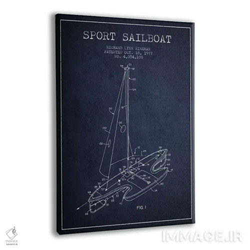 تابلو نقشهٔ ثبت اختراع قایق بادبانی اسپرت ۱ (سرمهای) اثر پیکسل کهنه (استودیو/نام هنری) - نمای پرسپکتیو محصول