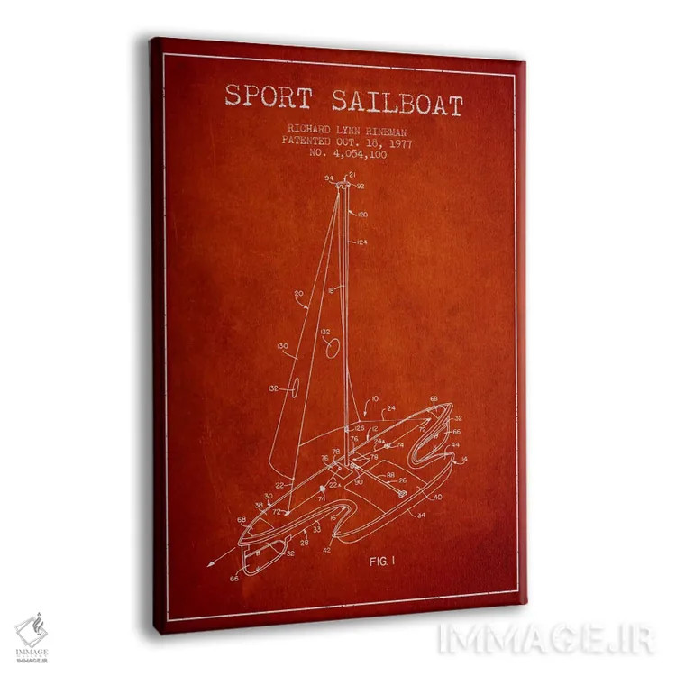 تابلو نقشهٔ ثبت اختراع قایق بادبانی اسپرت ۱ (قرمز) اثر پیکسل کهنه (استودیو/نام هنری) - نمای پرسپکتیو محصول