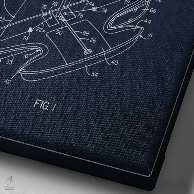 تابلو نقشهٔ ثبت اختراع قایق بادبانی اسپرت ۱ (سرمهای) اثر پیکسل کهنه (استودیو/نام هنری) - نمای نزدیک بافت بوم