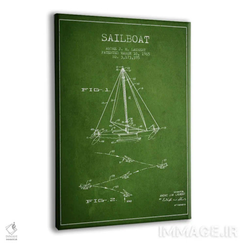تابلو نقشهٔ ثبت اختراع قایق بادبانی دو سر (سبز) اثر پیکسل کهنه (استودیو/نام هنری) - نمای پرسپکتیو محصول
