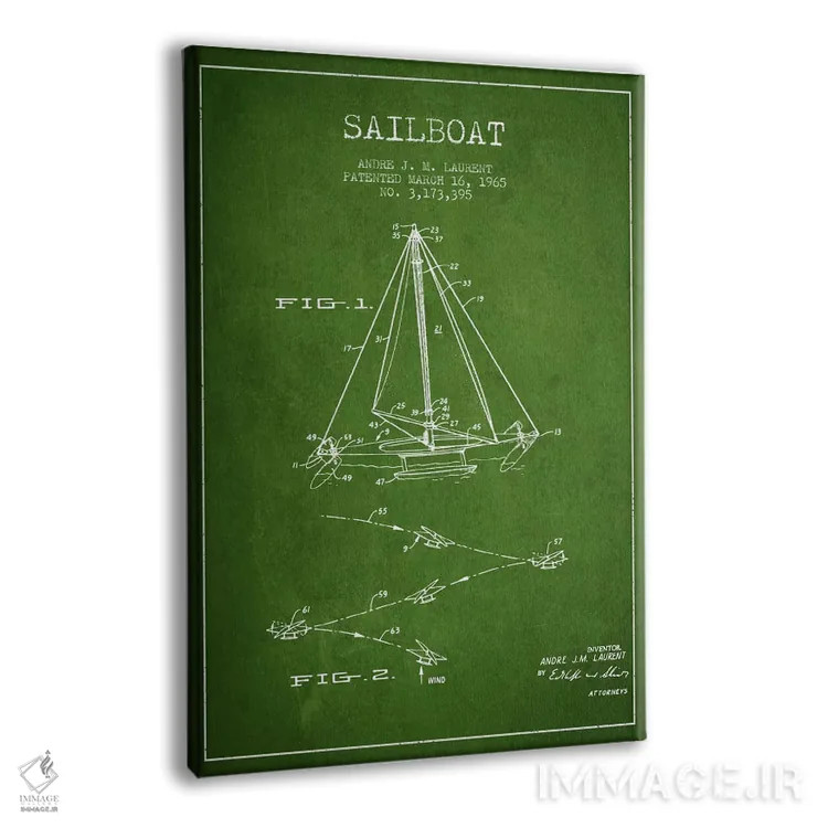 تابلو نقشهٔ ثبت اختراع قایق بادبانی دو سر (سبز) اثر پیکسل کهنه (استودیو/نام هنری) - نمای پرسپکتیو محصول