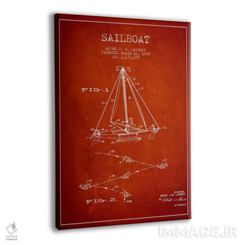 تابلو نقشهٔ ثبت اختراع قایق بادبانی دو سر (قرمز) اثر پیکسل کهنه (استودیو/نام هنری) - نمای پرسپکتیو محصول