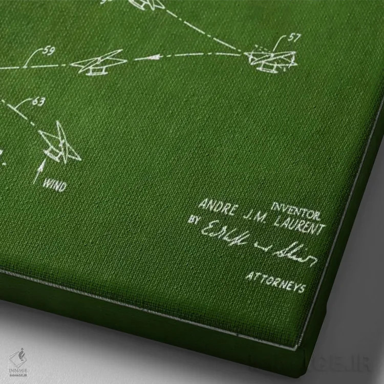 تابلو نقشهٔ ثبت اختراع قایق بادبانی دو سر (سبز) اثر پیکسل کهنه (استودیو/نام هنری) - نمای نزدیک بافت بوم