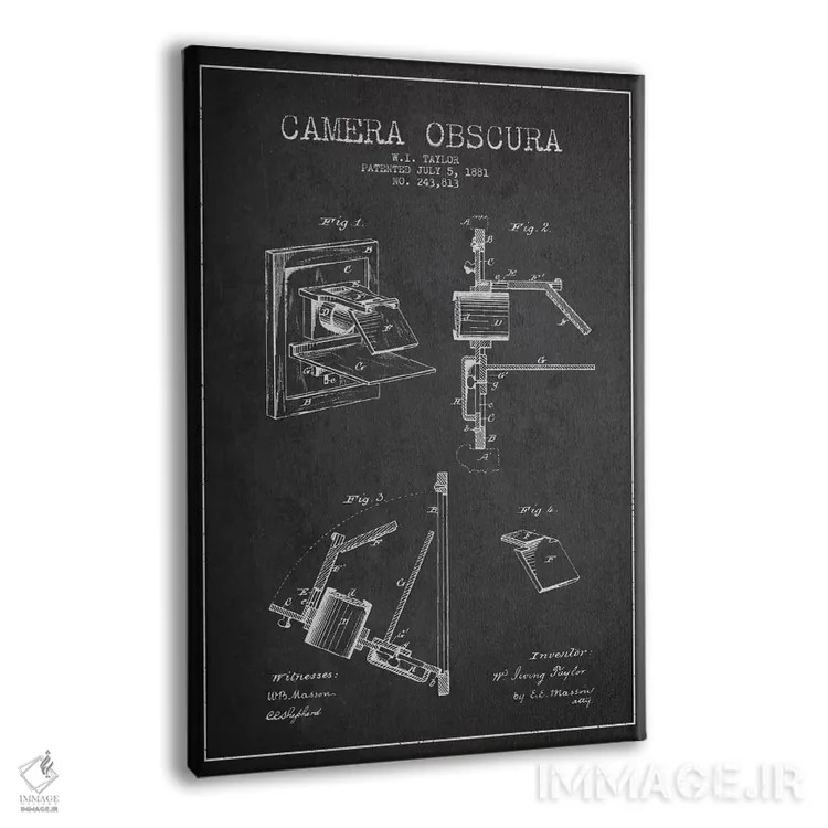 تابلو نقشهٔ ثبت اختراع دوربین (زغالی) اثر پیکسل کهنه (استودیو/نام هنری) - نمای پرسپکتیو محصول