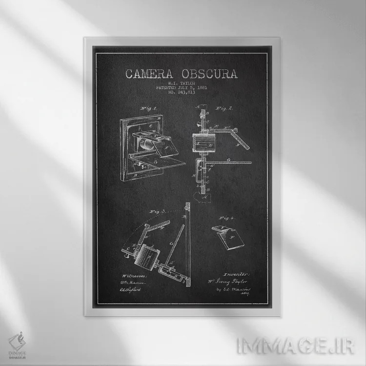 تابلو نقشهٔ ثبت اختراع دوربین (زغالی) اثر پیکسل کهنه (استودیو/نام هنری) - نمای قابدار سفید