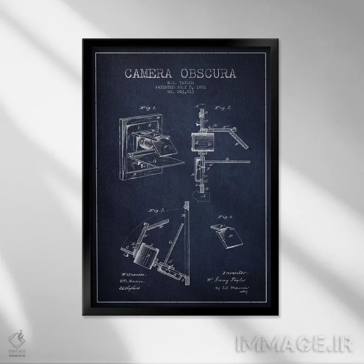 تابلو نقشهٔ ثبت اختراع دوربین (سرمهای) اثر پیکسل کهنه (استودیو/نام هنری) - نمای قابدار مشکی