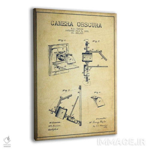 تابلو نقشهٔ ثبت اختراع دوربین (وینتیج/قدیمی) اثر پیکسل کهنه (استودیو/نام هنری) - نمای پرسپکتیو محصول
