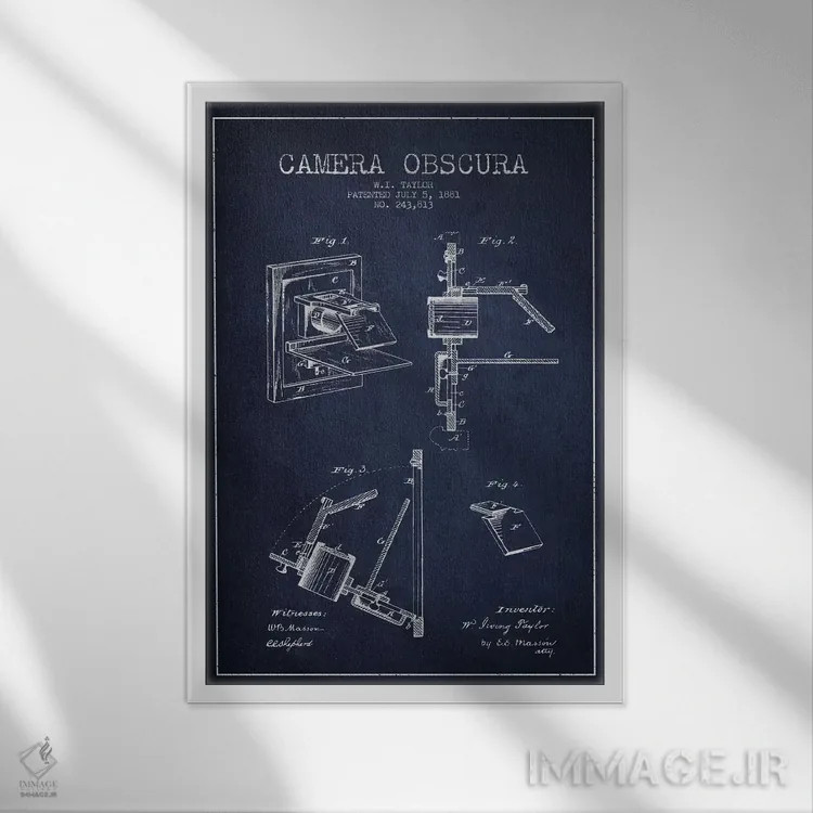 تابلو نقشهٔ ثبت اختراع دوربین (سرمهای) اثر پیکسل کهنه (استودیو/نام هنری) - نمای قابدار سفید