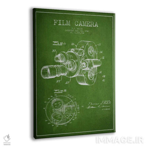تابلو نقشهٔ ثبت اختراع دوربین (سبز) اثر پیکسل کهنه (استودیو/نام هنری) - نمای پرسپکتیو محصول