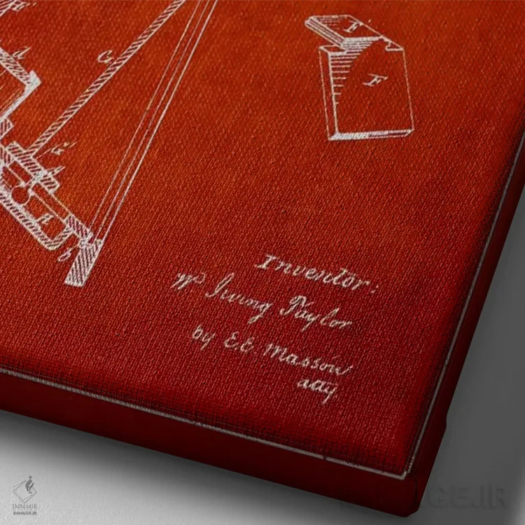 تابلو نقشهٔ ثبت اختراع دوربین (قرمز) اثر پیکسل کهنه (استودیو/نام هنری) - نمای نزدیک بافت بوم