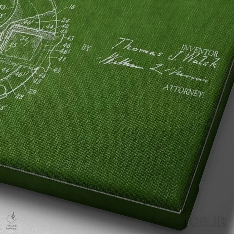 تابلو نقشهٔ ثبت اختراع دوربین (سبز) اثر پیکسل کهنه (استودیو/نام هنری) - نمای نزدیک بافت بوم