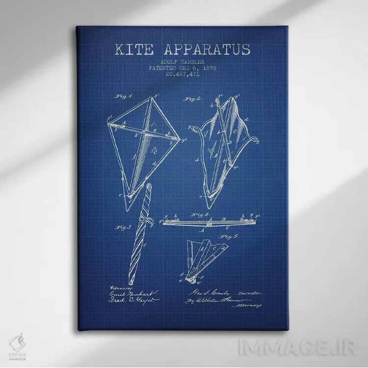 تابلو طرح ثبت اختراع ابزار بادبادک آدولف داسلر (شبکه آبی) اثر پیکسل کهنه (استودیو/نام هنری) - نمای روبهرو روی دیوار