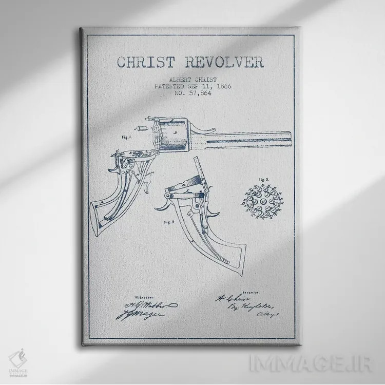 تابلو طرح ثبت اختراع هفتتیر آلبرت کریست (جوهر) اثر پیکسل کهنه (استودیو/نام هنری) - نمای روبهرو روی دیوار