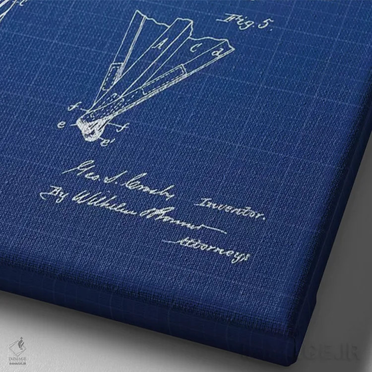 تابلو طرح ثبت اختراع ابزار بادبادک آدولف داسلر (شبکه آبی) اثر پیکسل کهنه (استودیو/نام هنری) - نمای نزدیک بافت بوم