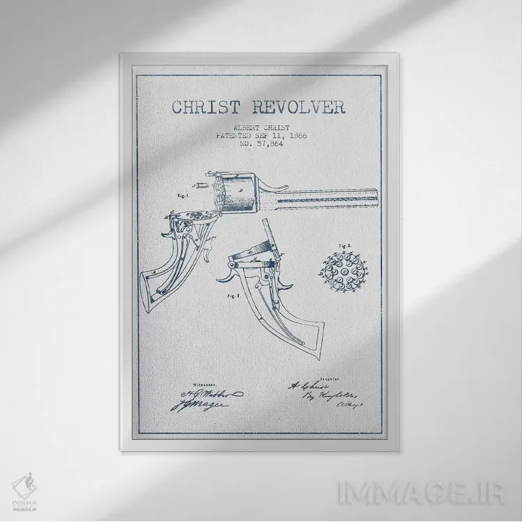 تابلو طرح ثبت اختراع هفتتیر آلبرت کریست (جوهر) اثر پیکسل کهنه (استودیو/نام هنری) - نمای قابدار سفید