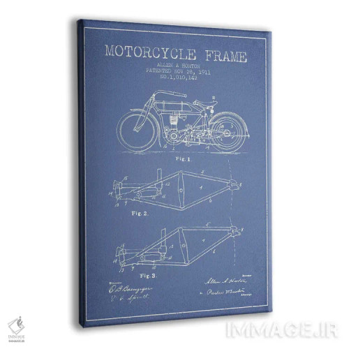 تابلو طرح ثبت اختراع شاسی موتورسیکلت آلن ای. هورتون (آبی روشن) اثر پیکسل کهنه (استودیو/نام هنری) - نمای پرسپکتیو محصول