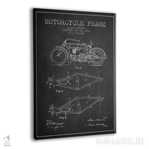 تابلو طرح ثبت اختراع شاسی موتورسیکلت آلن ای. هورتون (زغالی) اثر پیکسل کهنه (استودیو/نام هنری) - نمای پرسپکتیو محصول