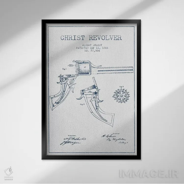 تابلو طرح ثبت اختراع هفتتیر آلبرت کریست (جوهر) اثر پیکسل کهنه (استودیو/نام هنری) - نمای قابدار مشکی